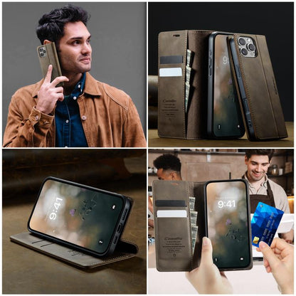 For iPhone 16 Pro CaseMe 033 Calf Leather Lining Microfibre RFID Blocking Phone Case(Coffee) - iPhone 16 Pro Cases by CaseMe | Online Shopping UK | buy2fix
