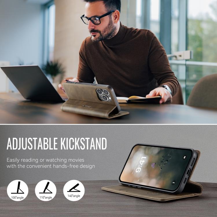 For iPhone 16 Pro CaseMe 033 Calf Leather Lining Microfibre RFID Blocking Phone Case(Coffee) - iPhone 16 Pro Cases by CaseMe | Online Shopping UK | buy2fix