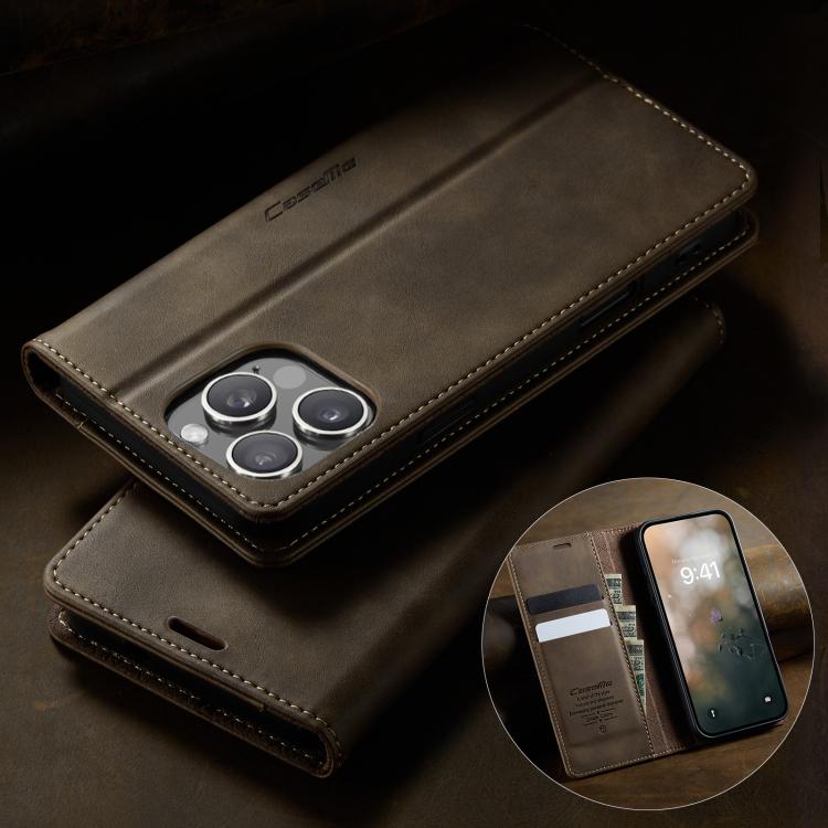 For iPhone 16 Pro CaseMe 033 Calf Leather Lining Microfibre RFID Blocking Phone Case(Coffee) - iPhone 16 Pro Cases by CaseMe | Online Shopping UK | buy2fix