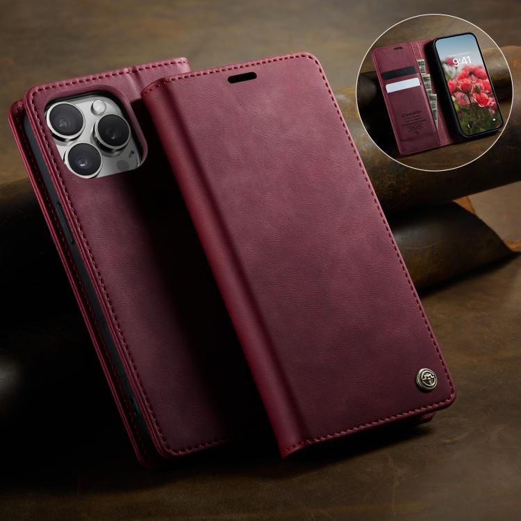For iPhone 16 Pro CaseMe 033 Calf Leather Lining Microfibre RFID Blocking Phone Case(Red) - iPhone 16 Pro Cases by CaseMe | Online Shopping UK | buy2fix