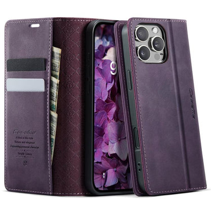 For iPhone 16 Pro CaseMe 033 Calf Leather Lining Microfibre RFID Blocking Phone Case(Purple) - iPhone 16 Pro Cases by CaseMe | Online Shopping UK | buy2fix