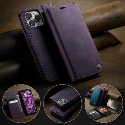 For iPhone 16 Pro CaseMe 033 Calf Leather Lining Microfibre RFID Blocking Phone Case(Purple) - iPhone 16 Pro Cases by CaseMe | Online Shopping UK | buy2fix