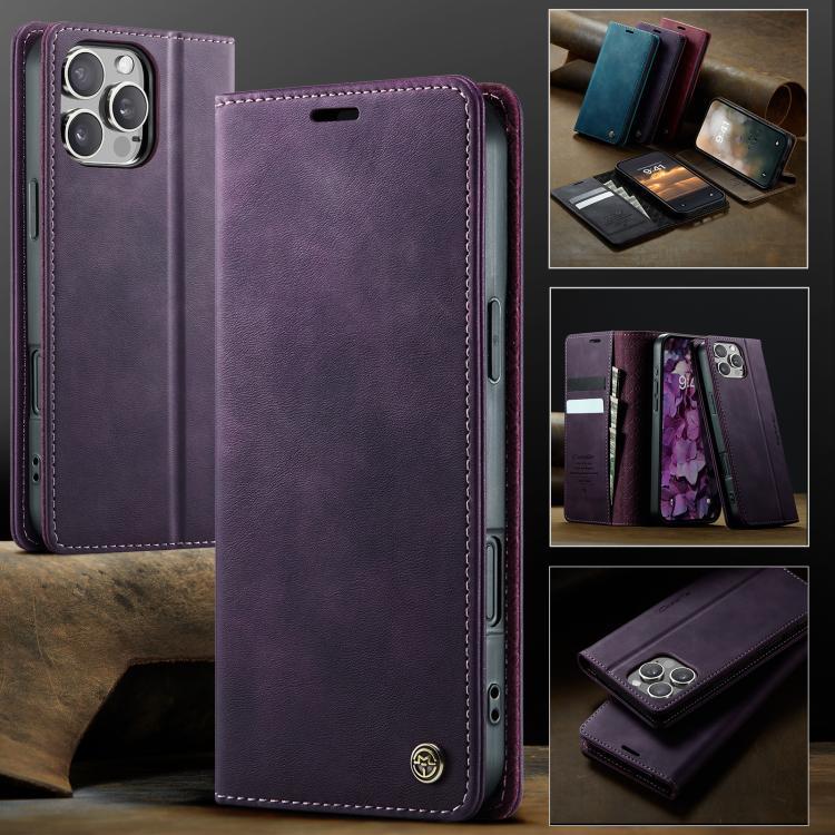 For iPhone 16 Pro CaseMe 033 Calf Leather Lining Microfibre RFID Blocking Phone Case(Purple) - iPhone 16 Pro Cases by CaseMe | Online Shopping UK | buy2fix