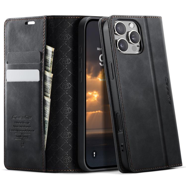 For iPhone 16 Pro Max CaseMe 033 Calf Leather Lining Microfibre RFID Blocking Phone Case(Black) - iPhone 16 Pro Max Cases by CaseMe | Online Shopping UK | buy2fix