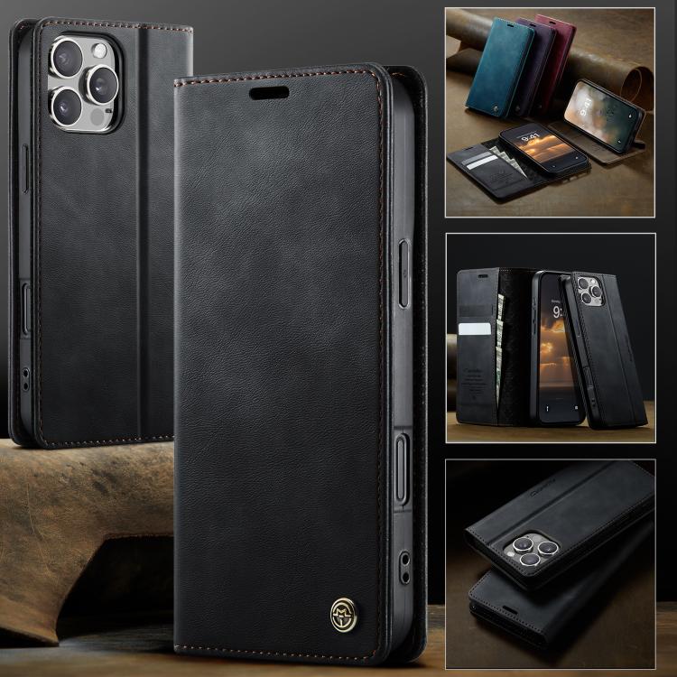 For iPhone 16 Pro Max CaseMe 033 Calf Leather Lining Microfibre RFID Blocking Phone Case(Black) - iPhone 16 Pro Max Cases by CaseMe | Online Shopping UK | buy2fix