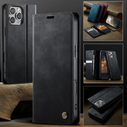 For iPhone 16 Pro Max CaseMe 033 Calf Leather Lining Microfibre RFID Blocking Phone Case(Black) - iPhone 16 Pro Max Cases by CaseMe | Online Shopping UK | buy2fix