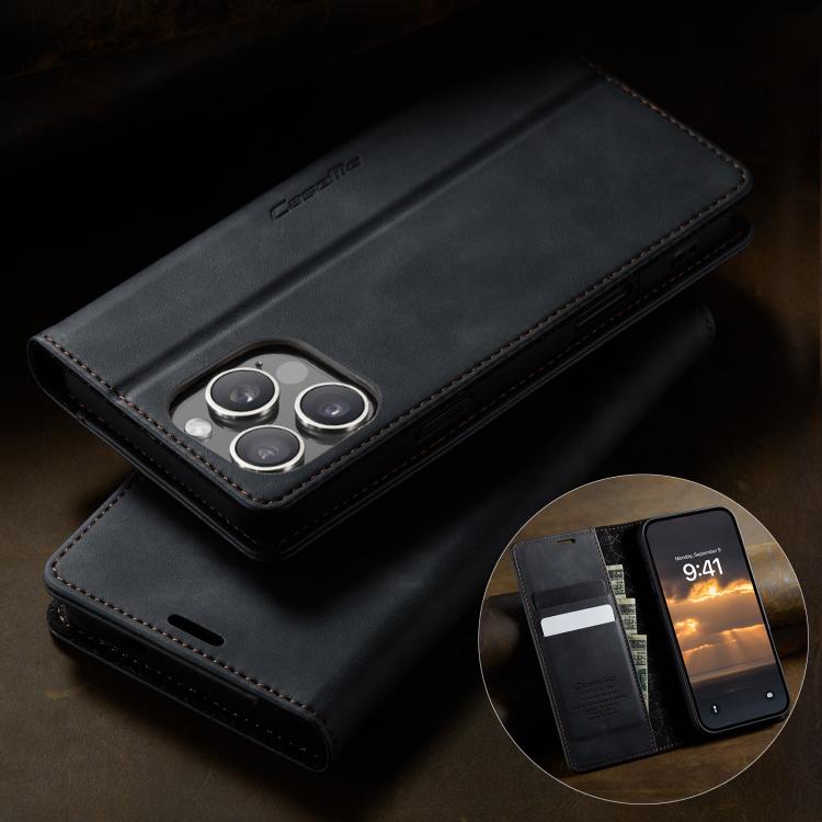 For iPhone 16 Pro Max CaseMe 033 Calf Leather Lining Microfibre RFID Blocking Phone Case(Black) - iPhone 16 Pro Max Cases by CaseMe | Online Shopping UK | buy2fix