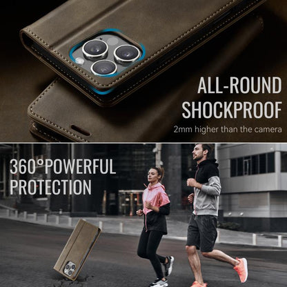For iPhone 16 Pro Max CaseMe 033 Calf Leather Lining Microfibre RFID Blocking Phone Case(Coffee) - iPhone 16 Pro Max Cases by CaseMe | Online Shopping UK | buy2fix