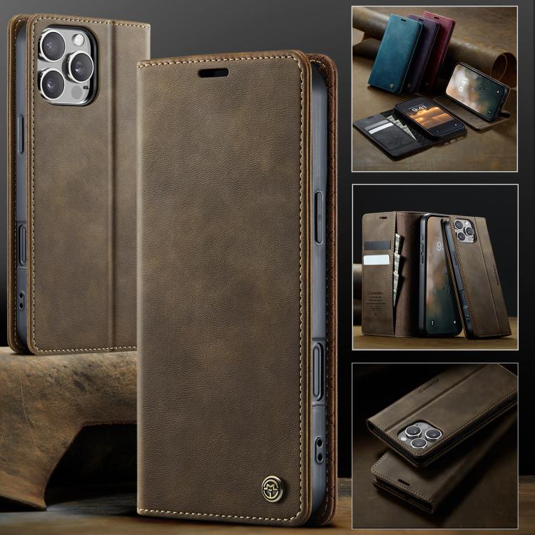 For iPhone 16 Pro Max CaseMe 033 Calf Leather Lining Microfibre RFID Blocking Phone Case(Coffee) - iPhone 16 Pro Max Cases by CaseMe | Online Shopping UK | buy2fix