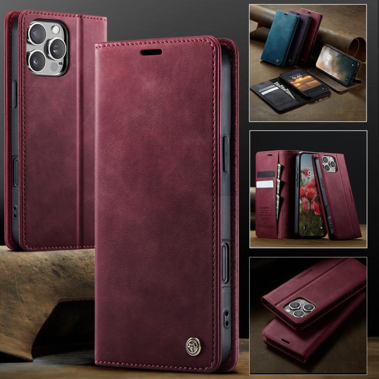 For iPhone 16 Pro Max CaseMe 033 Calf Leather Lining Microfibre RFID Blocking Phone Case(Red) - iPhone 16 Pro Max Cases by CaseMe | Online Shopping UK | buy2fix