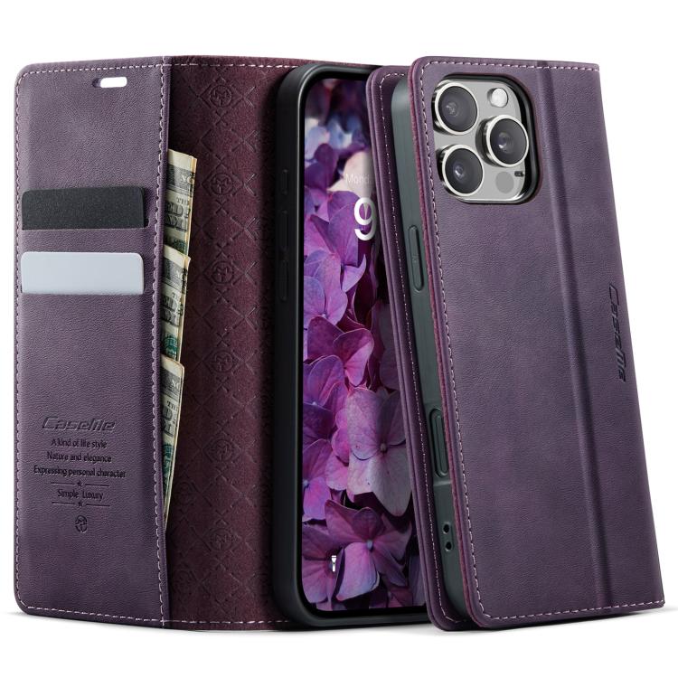 For iPhone 16 Pro Max CaseMe 033 Calf Leather Lining Microfibre RFID Blocking Phone Case(Purple) - iPhone 16 Pro Max Cases by CaseMe | Online Shopping UK | buy2fix