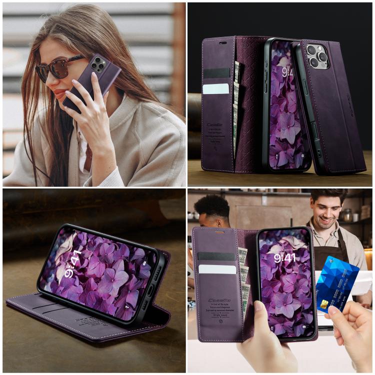 For iPhone 16 Pro Max CaseMe 033 Calf Leather Lining Microfibre RFID Blocking Phone Case(Purple) - iPhone 16 Pro Max Cases by CaseMe | Online Shopping UK | buy2fix