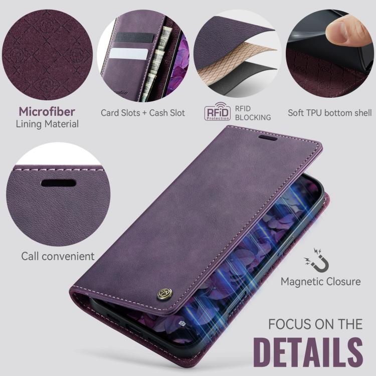 For iPhone 16 Pro Max CaseMe 033 Calf Leather Lining Microfibre RFID Blocking Phone Case(Purple) - iPhone 16 Pro Max Cases by CaseMe | Online Shopping UK | buy2fix