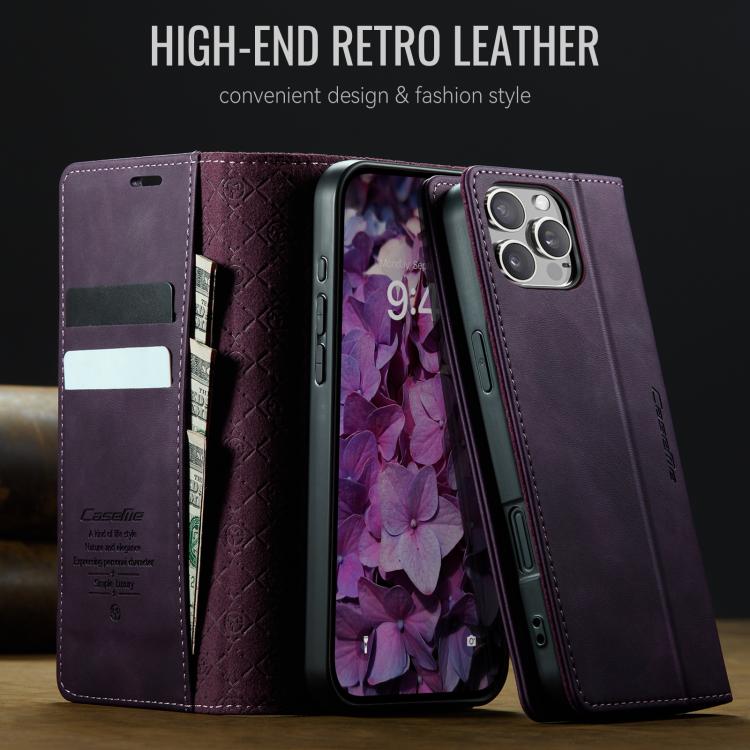 For iPhone 16 Pro Max CaseMe 033 Calf Leather Lining Microfibre RFID Blocking Phone Case(Purple) - iPhone 16 Pro Max Cases by CaseMe | Online Shopping UK | buy2fix