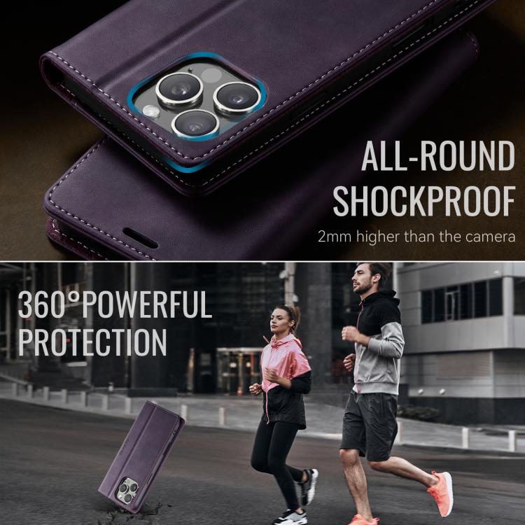 For iPhone 16 Pro Max CaseMe 033 Calf Leather Lining Microfibre RFID Blocking Phone Case(Purple) - iPhone 16 Pro Max Cases by CaseMe | Online Shopping UK | buy2fix