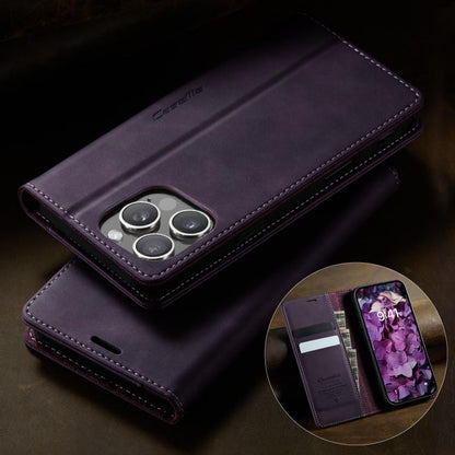 For iPhone 16 Pro Max CaseMe 033 Calf Leather Lining Microfibre RFID Blocking Phone Case(Purple) - iPhone 16 Pro Max Cases by CaseMe | Online Shopping UK | buy2fix