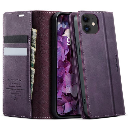 For iPhone 12 mini CaseMe 033 Calf Leather Lining Microfibre RFID Blocking Phone Case(Purple)