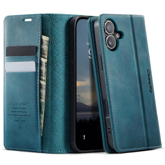 For iPhone 17 CaseMe 033 Calf Leather Lining Microfibre RFID Blocking Phone Case(Green)