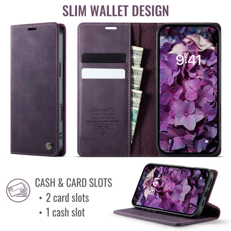 For iPhone 17 CaseMe 033 Calf Leather Lining Microfibre RFID Blocking Phone Case(Purple) - iPhone 17 Cases by CaseMe | Online Shopping UK | buy2fix