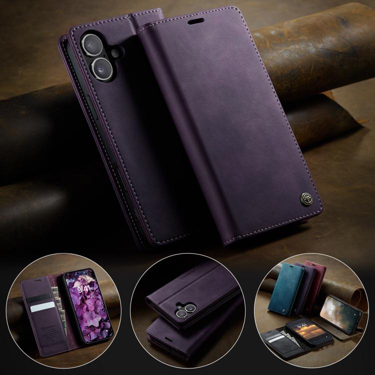 For iPhone 17 CaseMe 033 Calf Leather Lining Microfibre RFID Blocking Phone Case(Purple) - iPhone 17 Cases by CaseMe | Online Shopping UK | buy2fix
