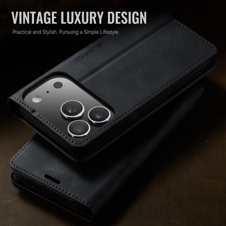 For iPhone 17 Pro Max CaseMe 033 Calf Leather Lining Microfibre RFID Blocking Phone Case(Black) - iPhone 17 Pro Max Cases by CaseMe | Online Shopping UK | buy2fix