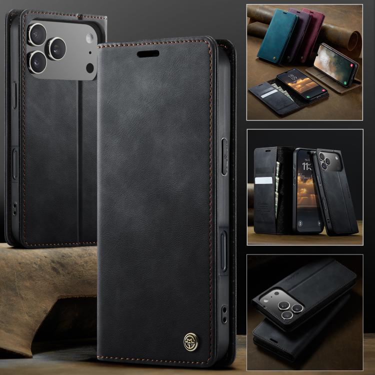 For iPhone 17 Pro Max CaseMe 033 Calf Leather Lining Microfibre RFID Blocking Phone Case(Black) - iPhone 17 Pro Max Cases by CaseMe | Online Shopping UK | buy2fix