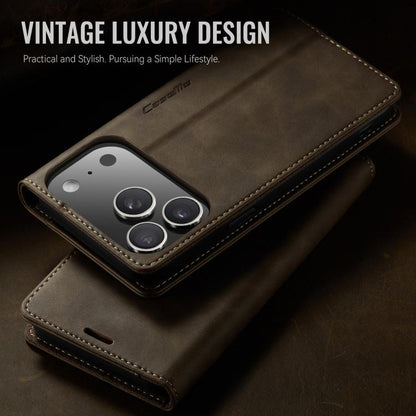 For iPhone 17 Pro Max CaseMe 033 Calf Leather Lining Microfibre RFID Blocking Phone Case(Coffee) - iPhone 17 Pro Max Cases by CaseMe | Online Shopping UK | buy2fix