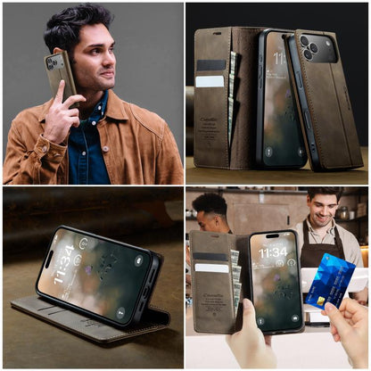 For iPhone 17 Pro Max CaseMe 033 Calf Leather Lining Microfibre RFID Blocking Phone Case(Coffee) - iPhone 17 Pro Max Cases by CaseMe | Online Shopping UK | buy2fix
