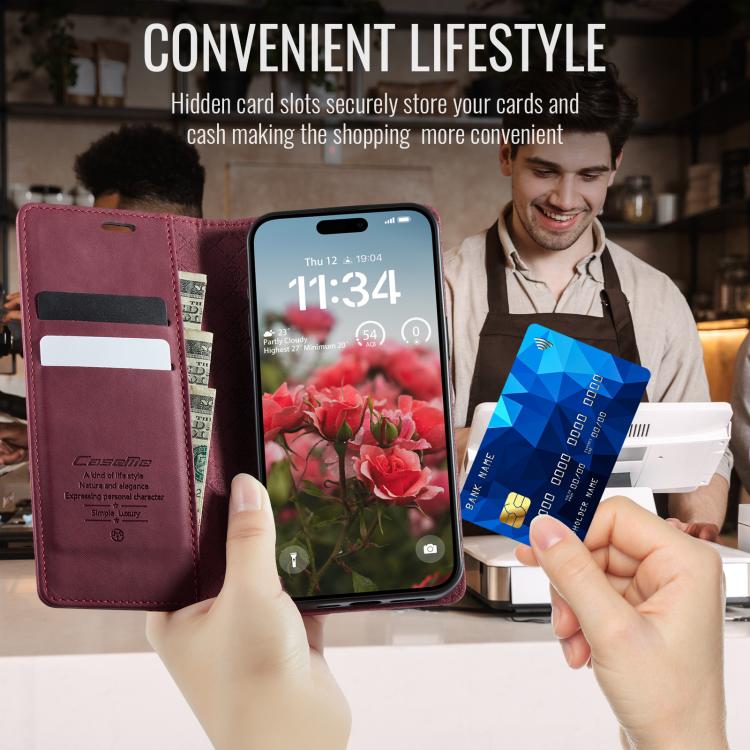 For iPhone 17 Pro Max CaseMe 033 Calf Leather Lining Microfibre RFID Blocking Phone Case(Red) - iPhone 17 Pro Max Cases by CaseMe | Online Shopping UK | buy2fix