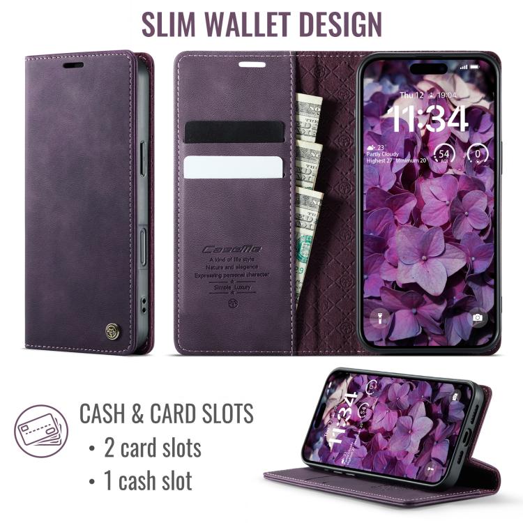 For iPhone 17 Pro Max CaseMe 033 Calf Leather Lining Microfibre RFID Blocking Phone Case(Purple) - iPhone 17 Pro Max Cases by CaseMe | Online Shopping UK | buy2fix