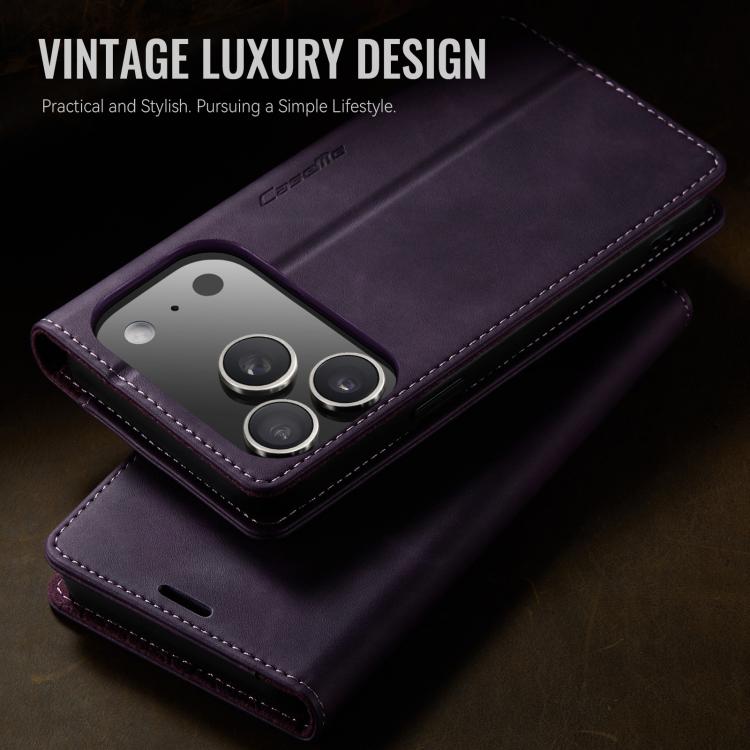 For iPhone 17 Pro Max CaseMe 033 Calf Leather Lining Microfibre RFID Blocking Phone Case(Purple) - iPhone 17 Pro Max Cases by CaseMe | Online Shopping UK | buy2fix