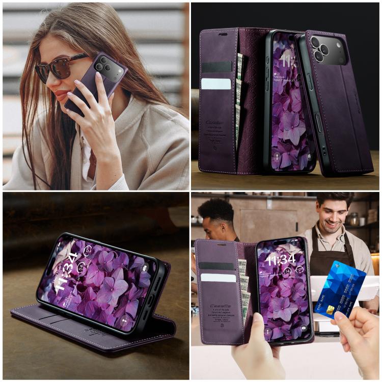 For iPhone 17 Pro Max CaseMe 033 Calf Leather Lining Microfibre RFID Blocking Phone Case(Purple) - iPhone 17 Pro Max Cases by CaseMe | Online Shopping UK | buy2fix