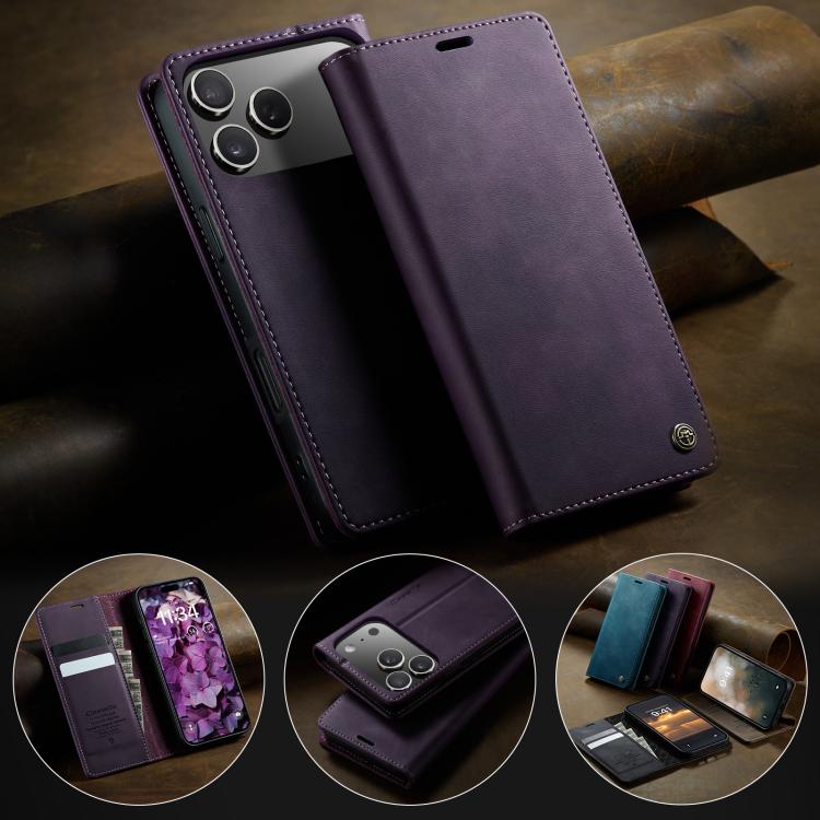 For iPhone 17 Pro Max CaseMe 033 Calf Leather Lining Microfibre RFID Blocking Phone Case(Purple) - iPhone 17 Pro Max Cases by CaseMe | Online Shopping UK | buy2fix