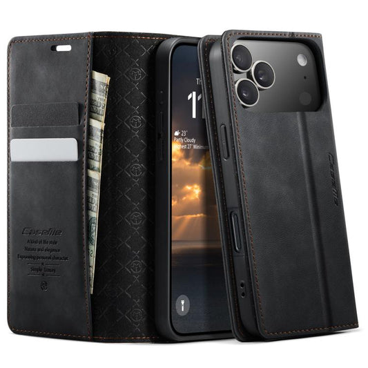 For iPhone 17 Pro CaseMe 033 Calf Leather Lining Microfibre RFID Blocking Phone Case(Black) - iPhone 17 Pro Cases by CaseMe | Online Shopping UK | buy2fix