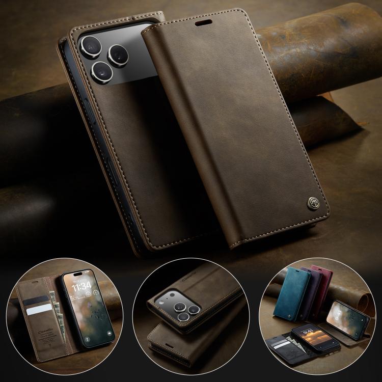 For iPhone 17 Pro CaseMe 033 Calf Leather Lining Microfibre RFID Blocking Phone Case(Coffee) - iPhone 17 Pro Cases by CaseMe | Online Shopping UK | buy2fix