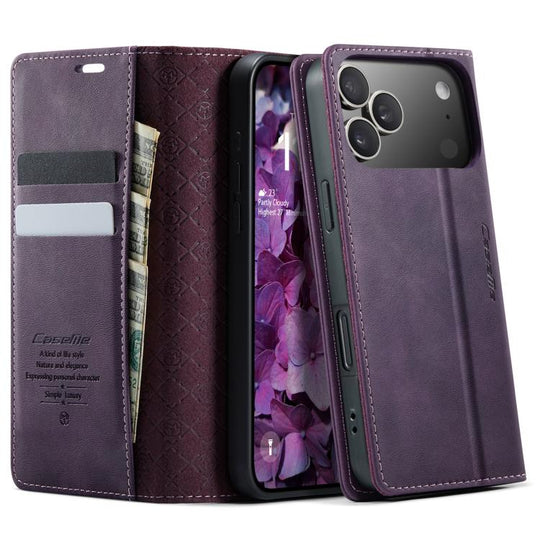 For iPhone 18 Pro / 17 Pro CaseMe 033 Calf Leather Lining Microfibre RFID Blocking Phone Case(Purple)