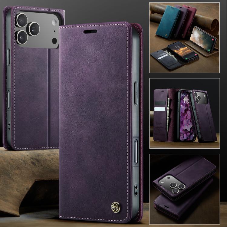 For iPhone 17 Pro CaseMe 033 Calf Leather Lining Microfibre RFID Blocking Phone Case(Purple) - iPhone 17 Pro Cases by CaseMe | Online Shopping UK | buy2fix