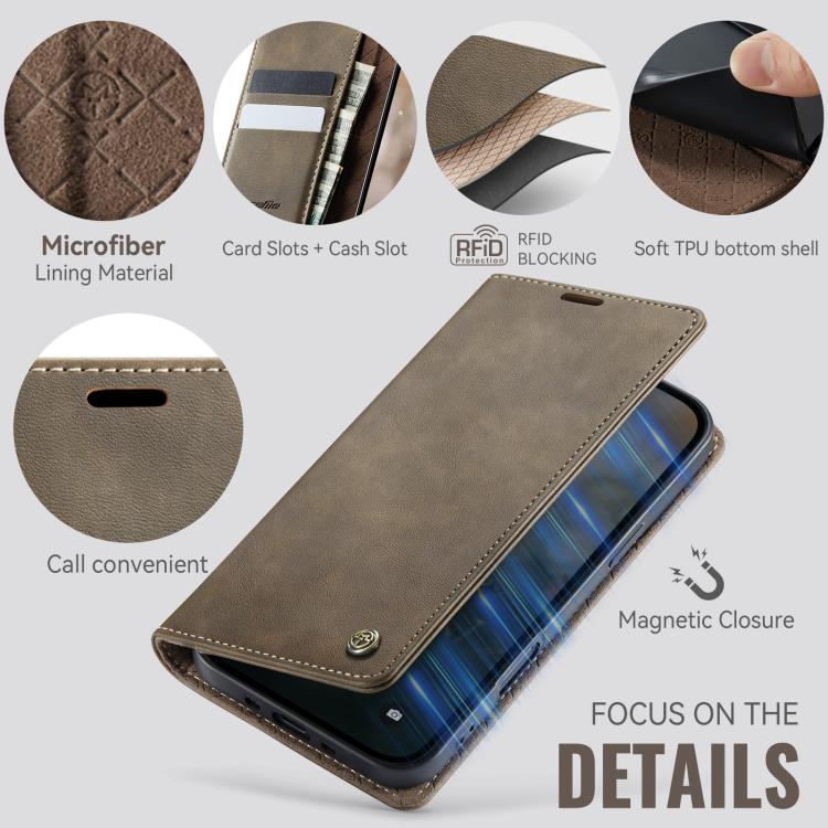 For iPhone 17 Air CaseMe 033 Calf Leather Lining Microfibre RFID Blocking Phone Case(Coffee) - iPhone 17 Air Cases by CaseMe | Online Shopping UK | buy2fix