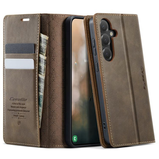 For Samsung Galaxy S24+ / S25+ 5G CaseMe 033 Calf Leather Lining Microfibre RFID Blocking Phone Case(Coffee)