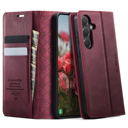 For Samsung Galaxy S24+ / S25+ 5G CaseMe 033 Calf Leather Lining Microfibre RFID Blocking Phone Case(Red)