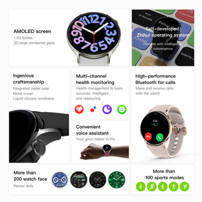 Sense 6 1.43 AMOLED Screen IP68 Waterproof Bluetooth Call Smartwatch Supports Health Monitoring(Starlight) - Smart Watches by buy2fix | Online Shopping UK | buy2fix