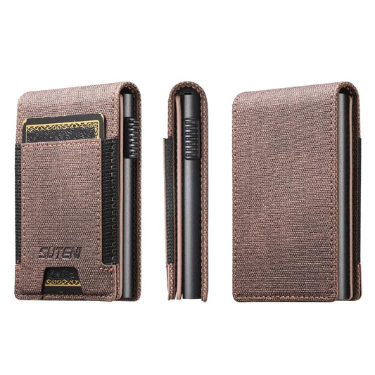 The Suteni denim pattern button automatically pops out the elastic band card box(Brown) - Others Accessories by Suteni | Online Shopping UK | buy2fix