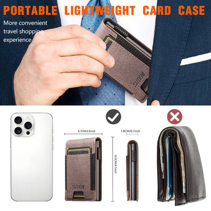 The Suteni denim pattern button automatically pops out the elastic band card box(Brown) - Others Accessories by Suteni | Online Shopping UK | buy2fix