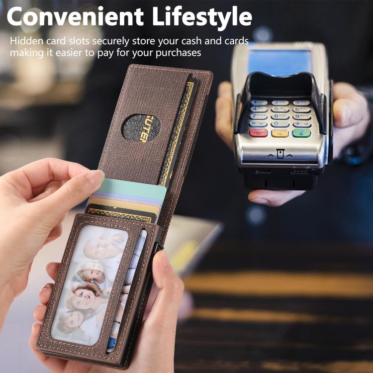 The Suteni denim pattern button automatically pops out the elastic band card box(Brown) - Others Accessories by Suteni | Online Shopping UK | buy2fix