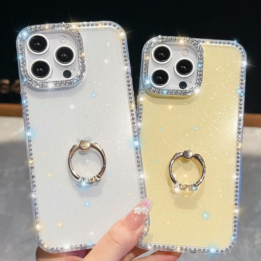 For iPhone Air Rhinestone Glitter TPU Ring Holder Anti-fall Phone Case(Light Yellow) - iPhone Air Cases by buy2fix | Online Shopping UK | buy2fix