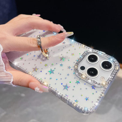 For iPhone Air Rhinestone Glitter TPU Ring Holder Anti-fall Phone Case(White) - iPhone Air Cases by buy2fix | Online Shopping UK | buy2fix