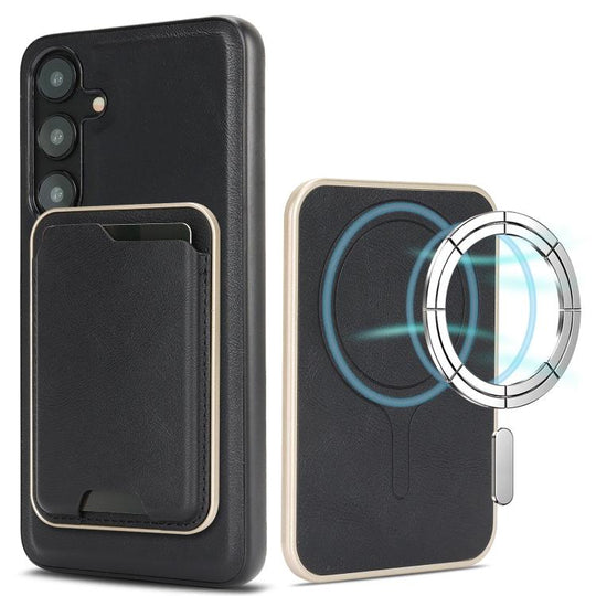 For Samsung Galaxy S25 5G Kalebol Slim MagSafe Ring Magnetic Card Bag Leather Phone Case(Black)