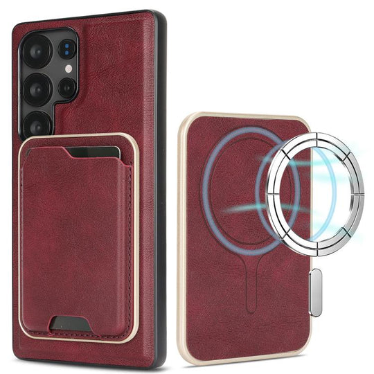 For Samsung Galaxy S25 Ultra 5G Kalebol Slim MagSafe Ring Magnetic Card Bag Leather Phone Case(Red)