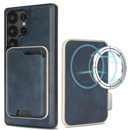 For Samsung Galaxy S25 Ultra 5G Kalebol Slim MagSafe Ring Magnetic Card Bag Leather Phone Case(Blue)