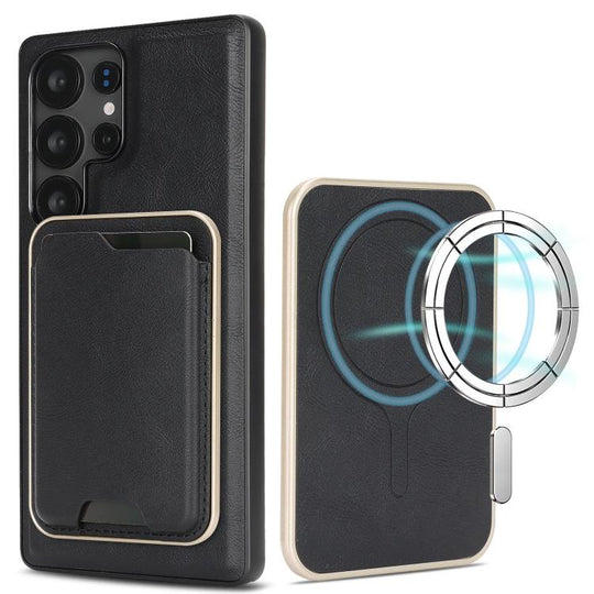For Samsung Galaxy S24 Ultra 5G Kalebol Slim MagSafe Ring Magnetic Card Bag Leather Phone Case(Black)